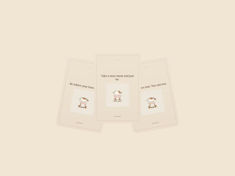 Three Mootivation cards fanned out like a deck